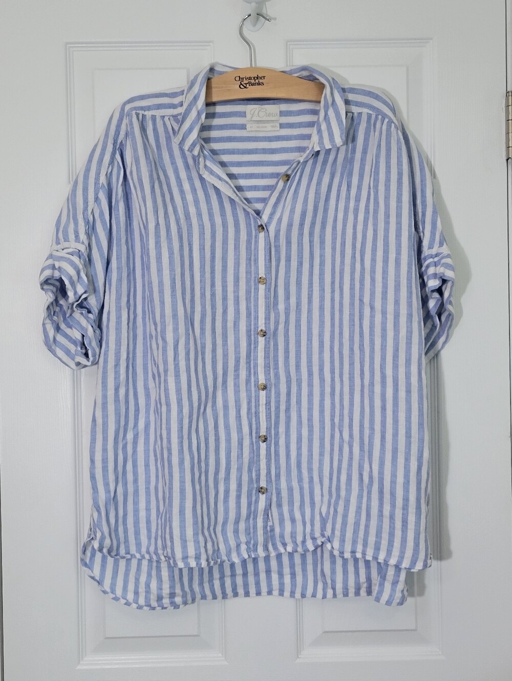 J Crew Relaxed Short-Sleeve Baird McNutt Irish Linen Shirt Stripe Plus Size 2x - Picture 3 of 9